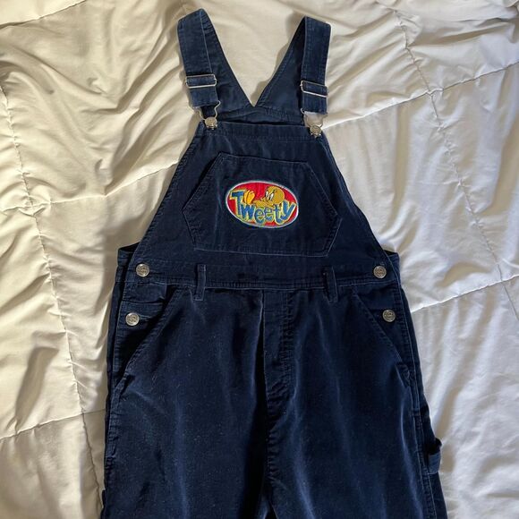 Vintage 90s/early 2000s Navy Blue Tweety Bird Overalls Looney Tunes Adult XS - Picture 1 of 8